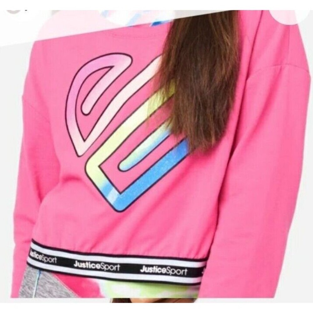 Justice Sweatshirt For Girls Pink Size XL Crop Logo Graphic with Tie Dye Bra - Picture 2 of 13